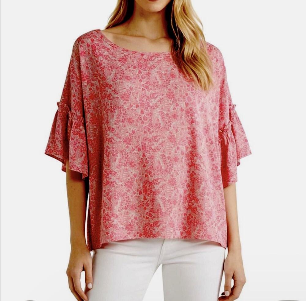 Lilly Pulitzer Ziva Top PINK SHANDY INVEST A GATOR Pima Cotton Ruffles XL